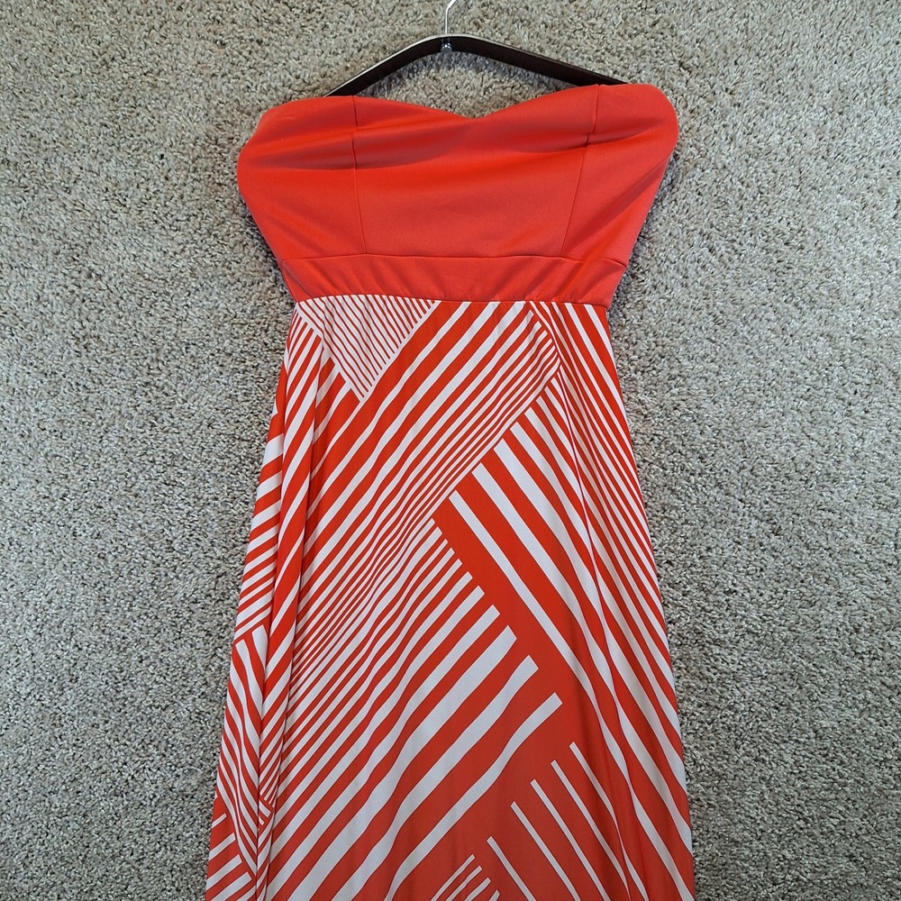 Bailey Girl Maxi Dress Womens M Orange White Geometric Striped Strapless Boho‎